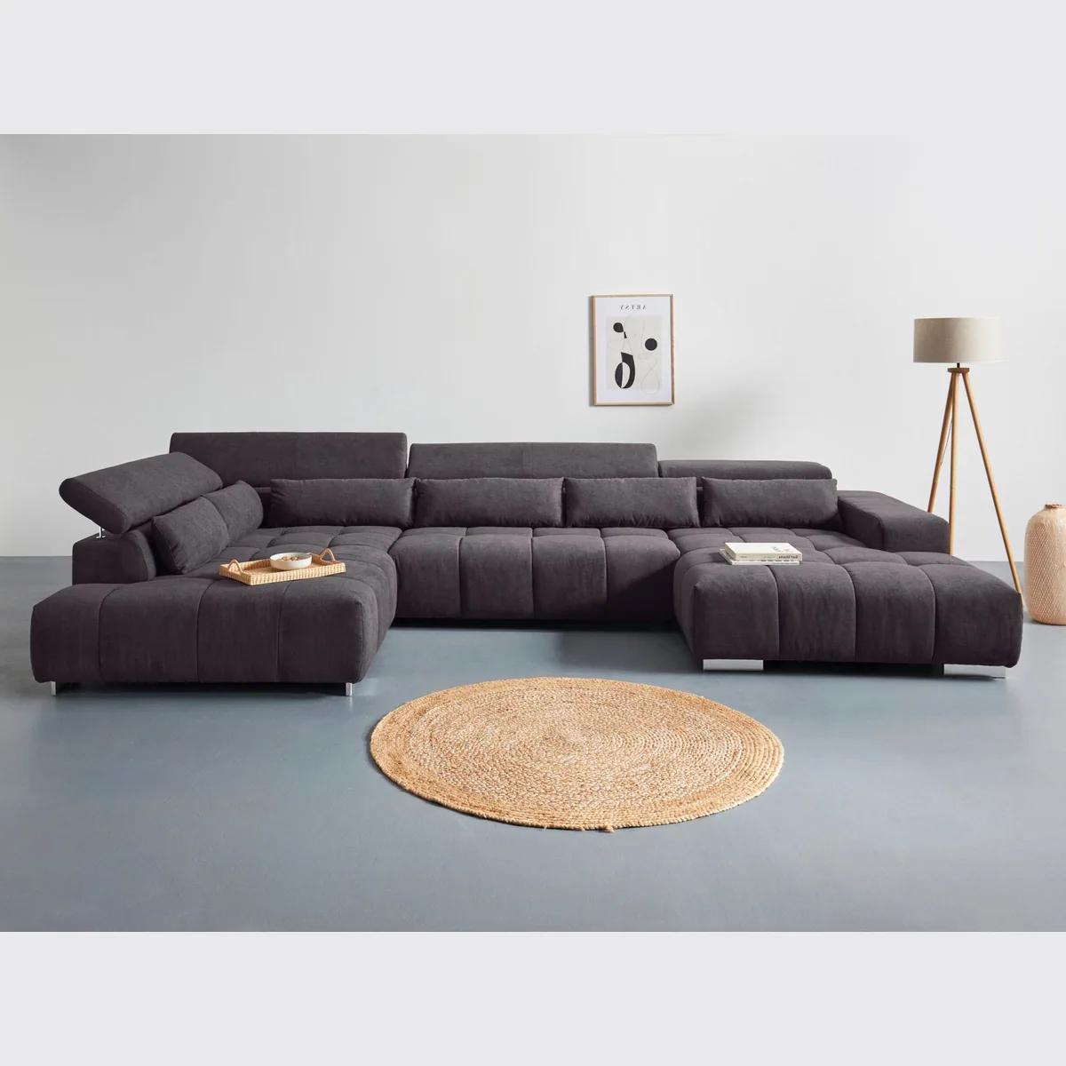 COTTA Wohnlandschaft Orion U-Form XXL, 409 cm, bequeme Wellenunterfederung, Kopfteilverstellung