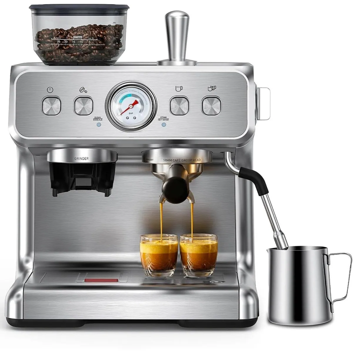 COWSAR Espressomaschine, integriertes Kegelmahlwerk, PID-Temperaturregelung