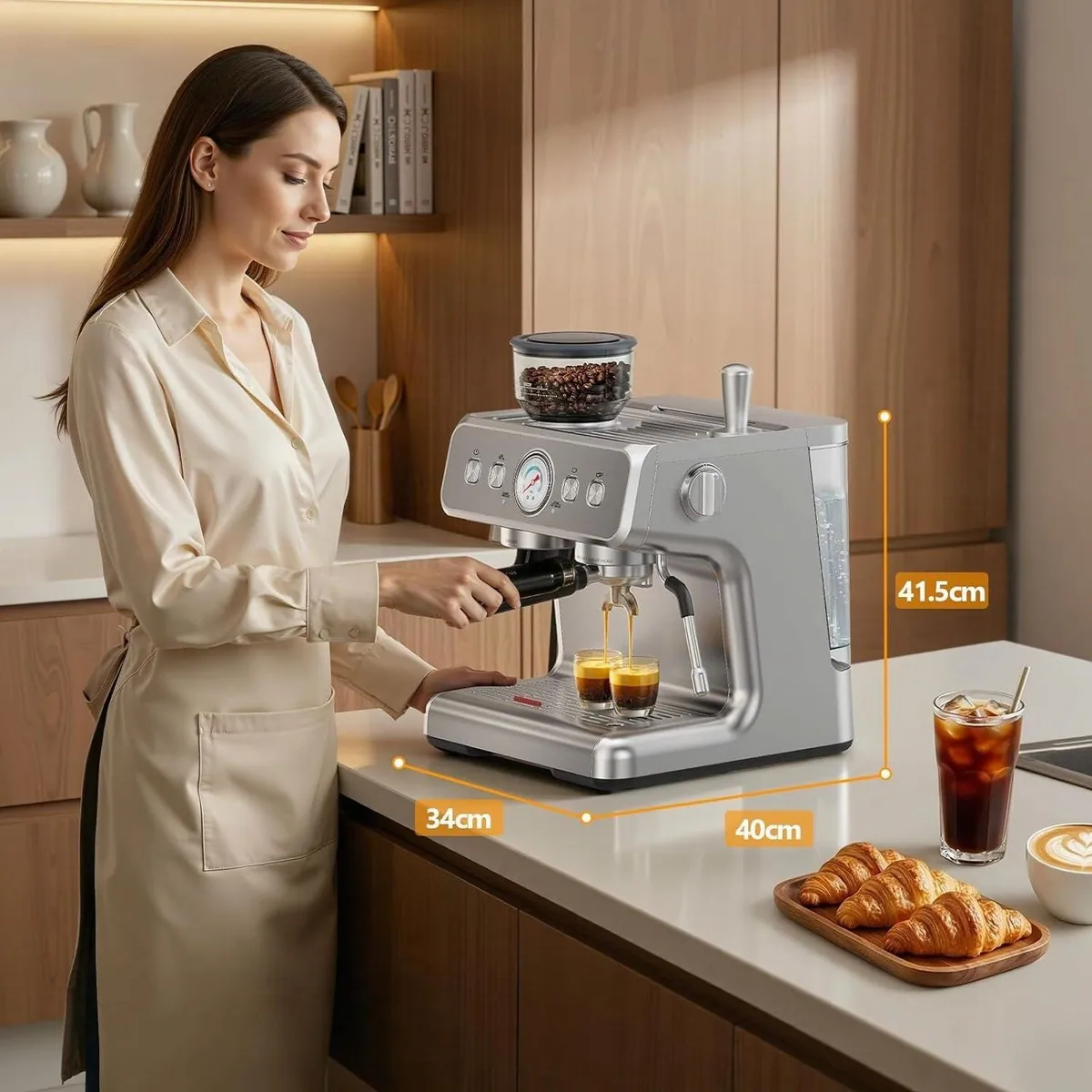 COWSAR Espressomaschine, integriertes Kegelmahlwerk, PID-Temperaturregelung 4