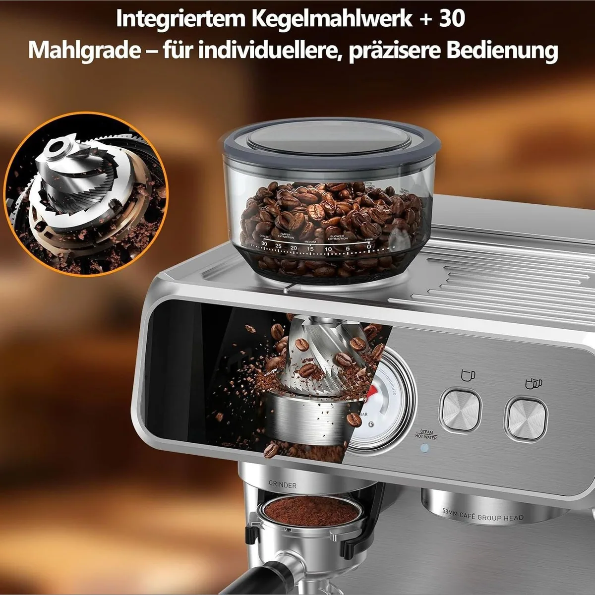 COWSAR Espressomaschine, integriertes Kegelmahlwerk, PID-Temperaturregelung 5