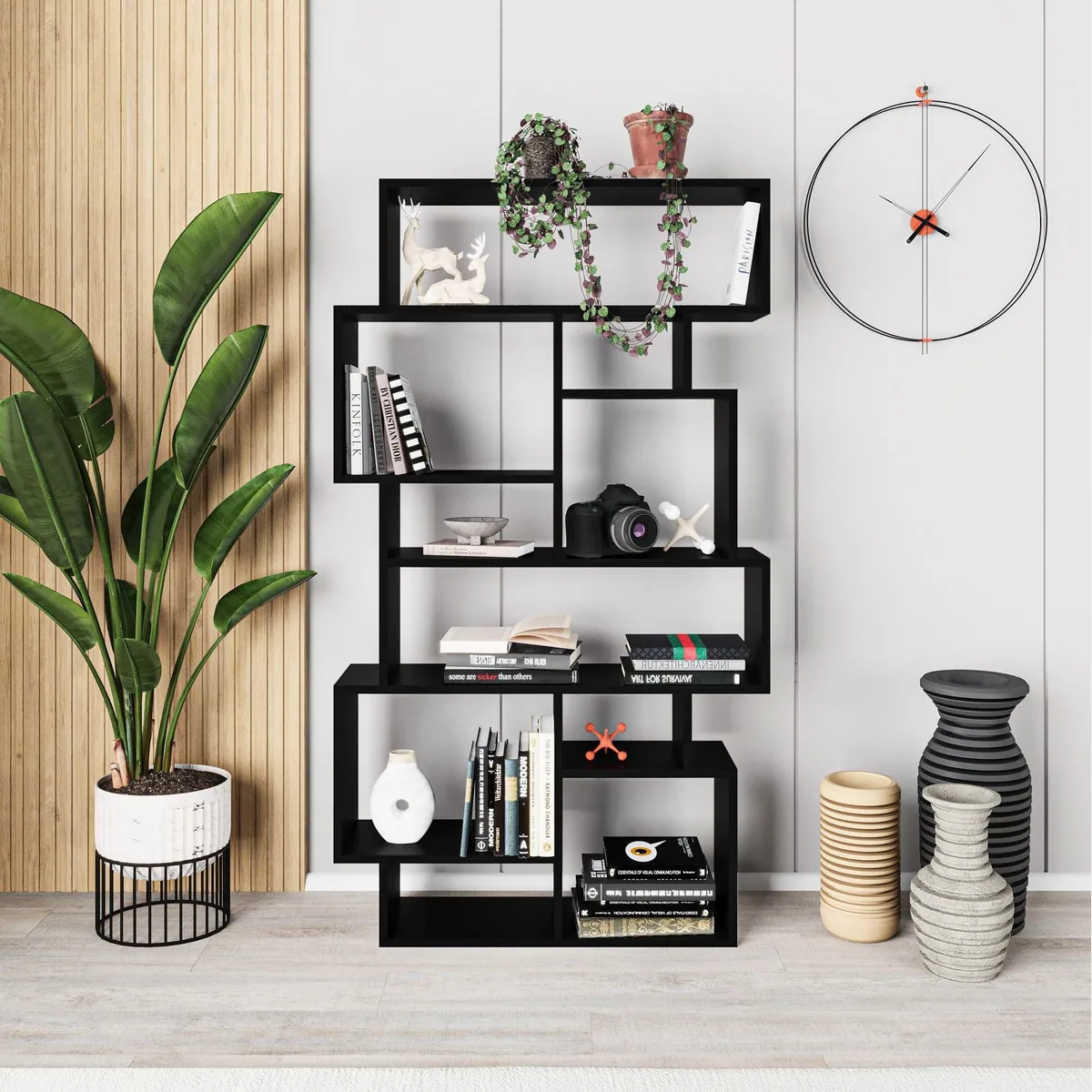 Decortie Karmato Bücherregal, asymmetrisches Design, 10 Fächer — funktionell und stilvoll