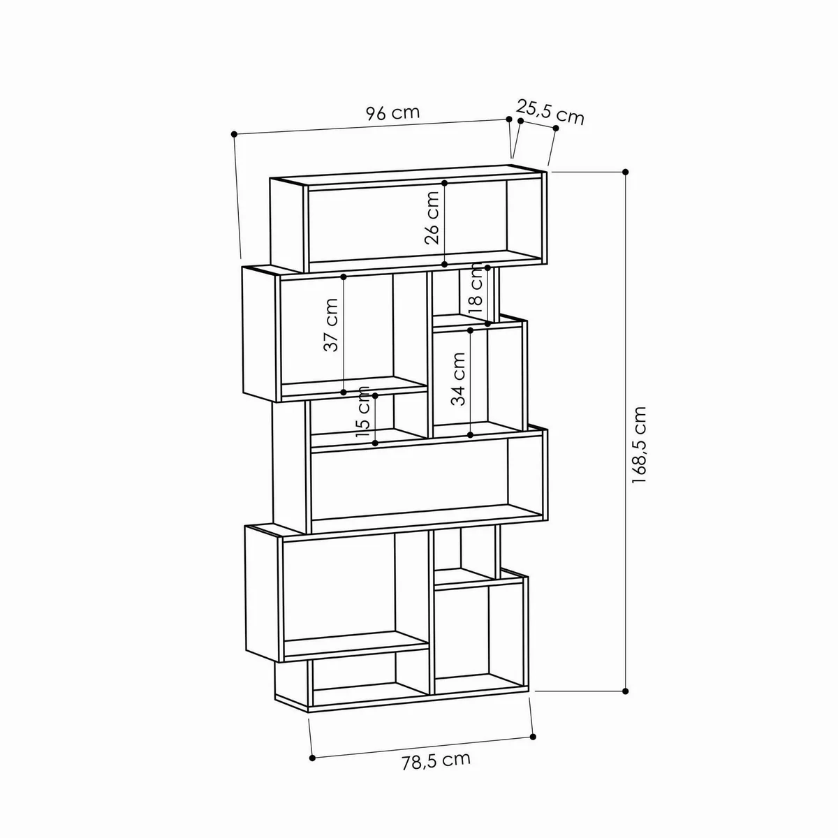 Decortie Karmato Bücherregal, asymmetrisches Design, 10 Fächer — funktionell und stilvoll 5