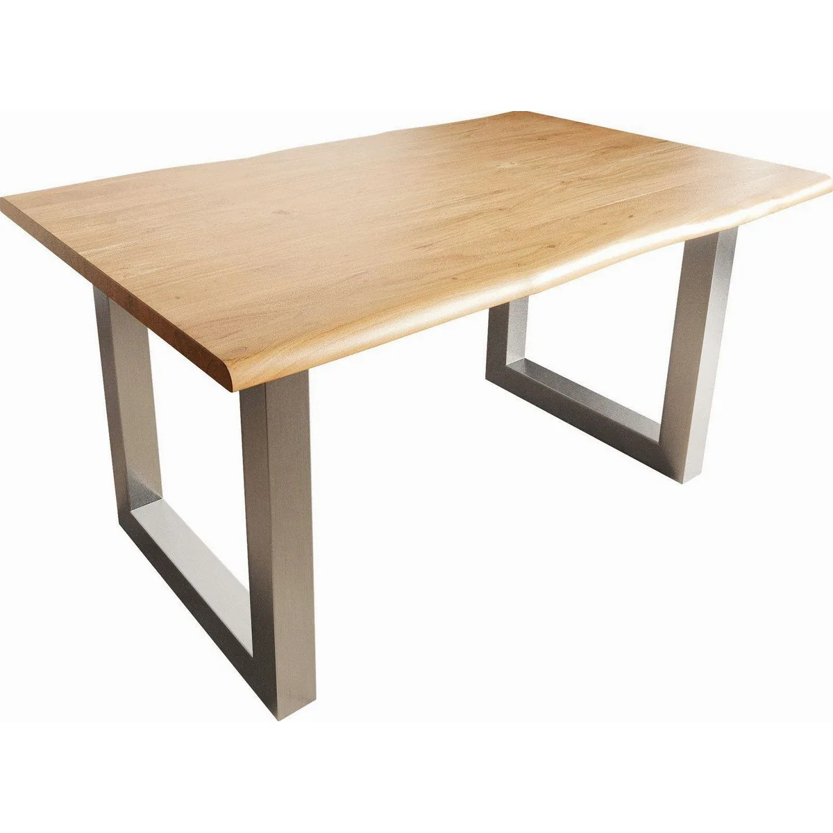 DELIFE Esstisch Edge, Akazie Natur 140x90, Edelstahl Kufengestell 2