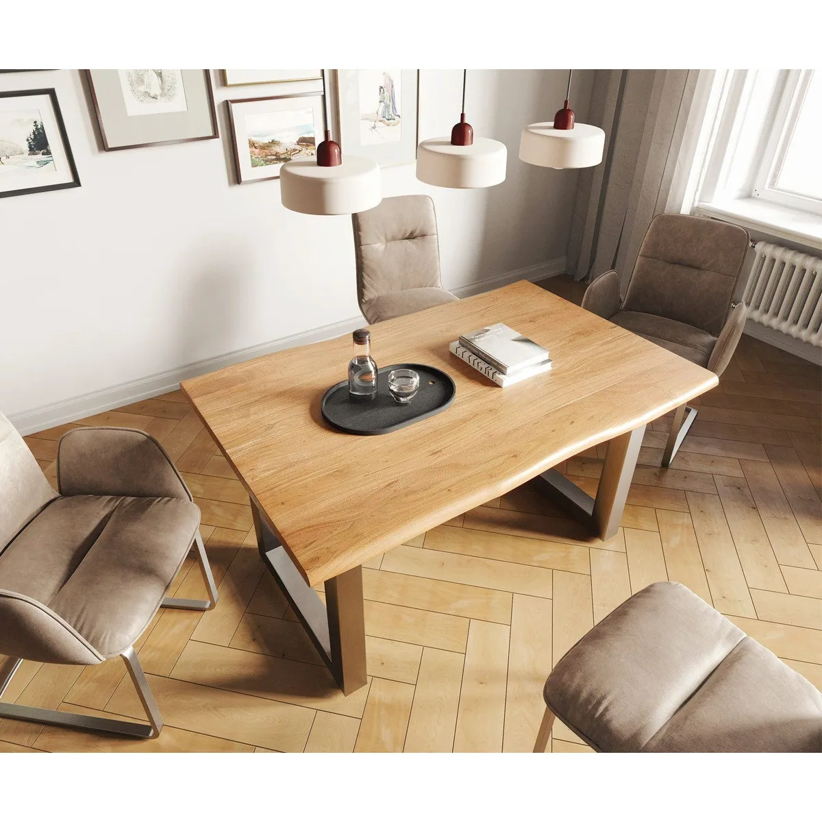 DELIFE Esstisch Edge, Akazie Natur 140x90, Edelstahl Kufengestell 5
