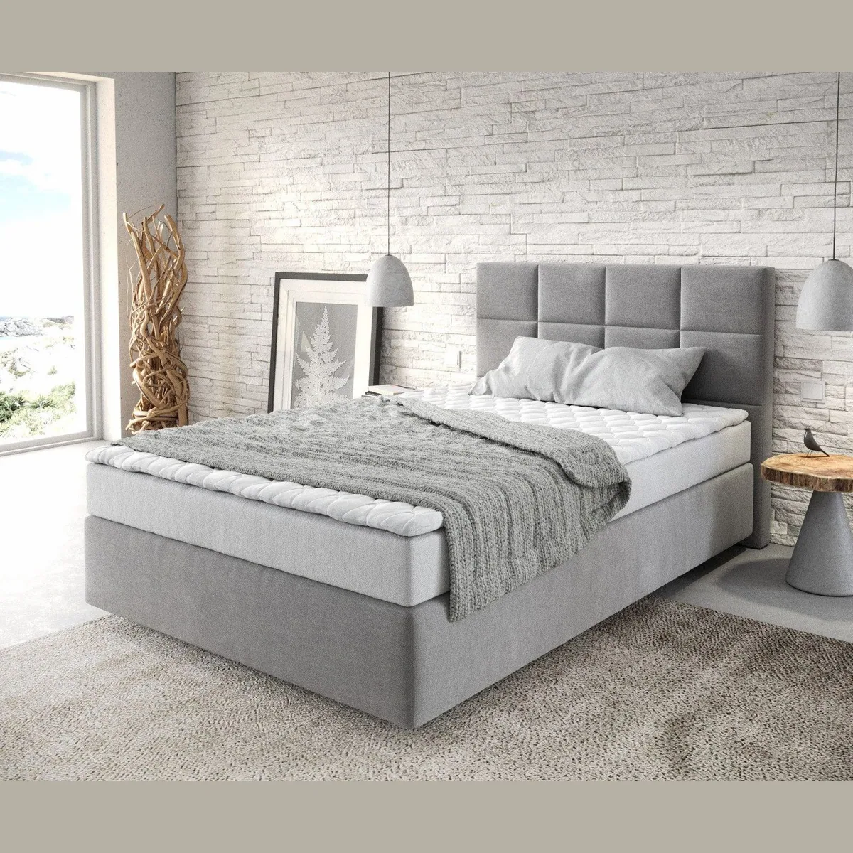 DELIFE Boxspringbett Dream-Fine, Mikrofaser Grau 120x200 cm, hoher Komfort und zeitloses Design