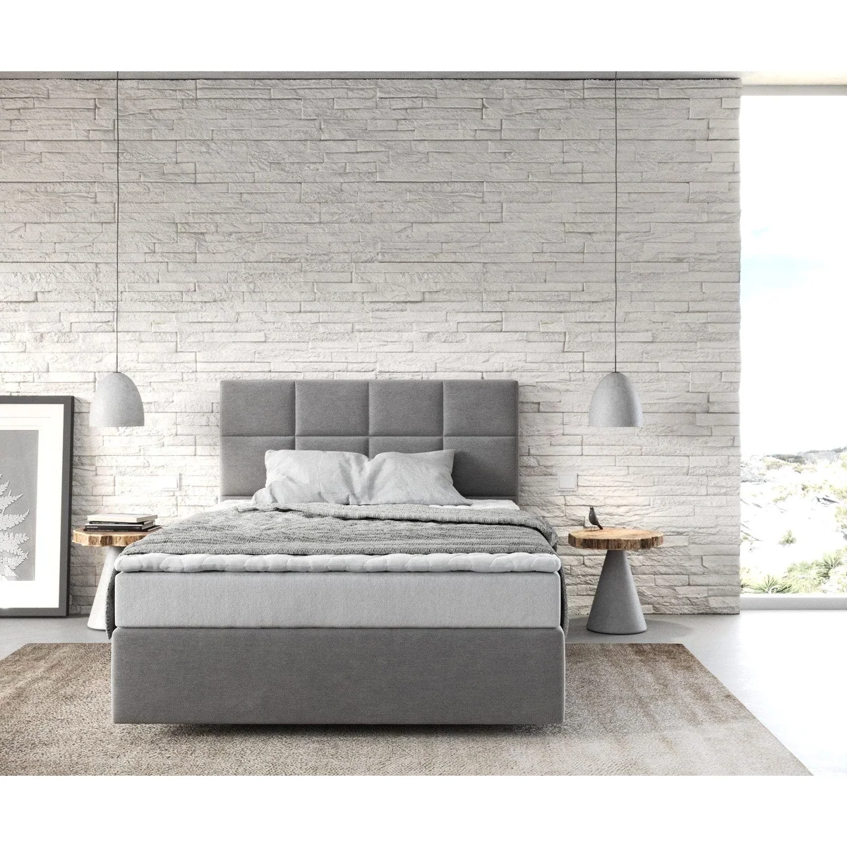 DELIFE Boxspringbett Dream-Fine, Mikrofaser Grau 120x200 cm, hoher Komfort und zeitloses Design 2