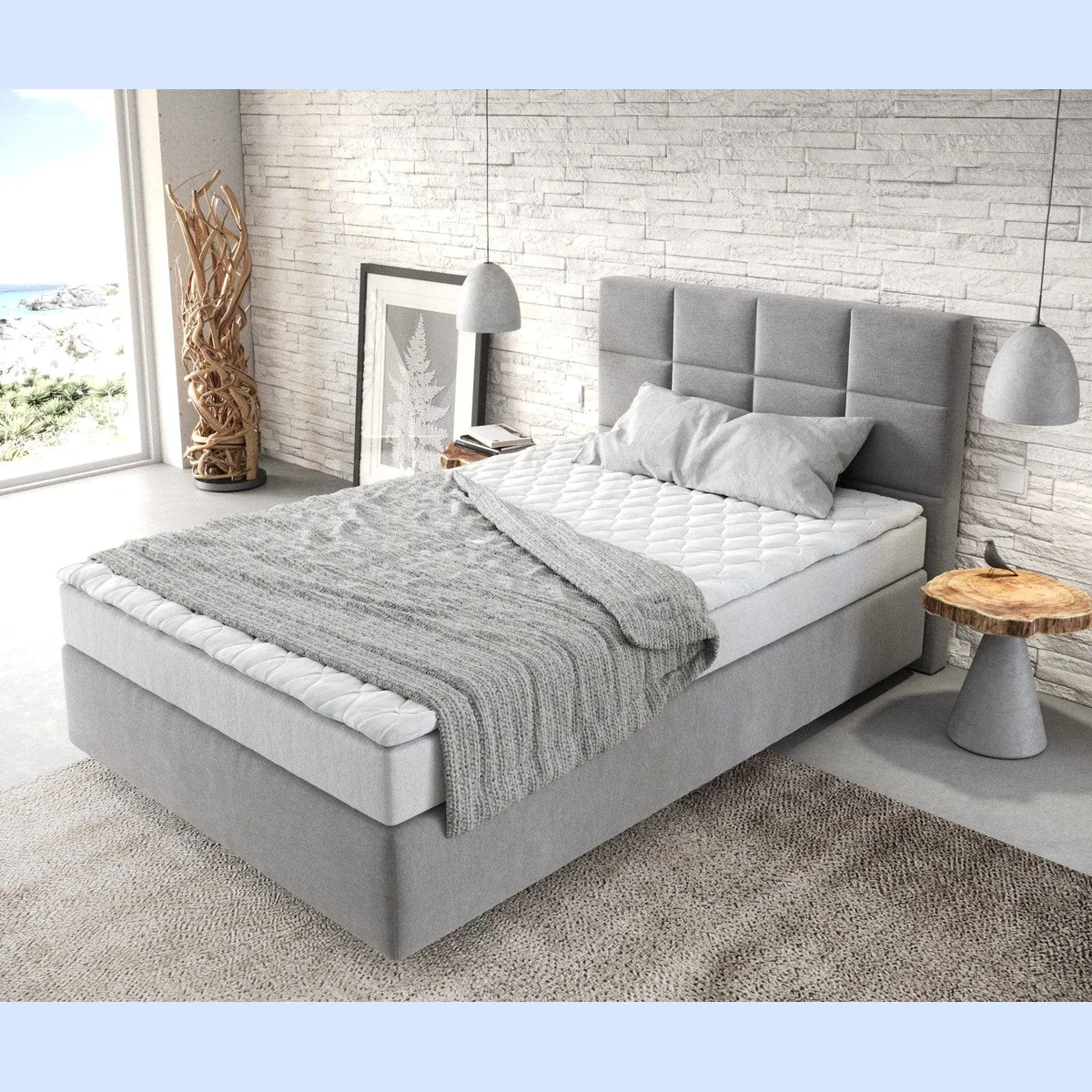 DELIFE Boxspringbett Dream-Fine, Mikrofaser Grau 120x200 cm, hoher Komfort und zeitloses Design 4