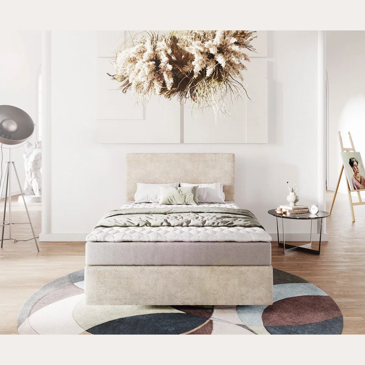 DELIFE Boxspringbett Dream-Well, komfortable Matratze und Topper — stilvolles Design in Beige 2