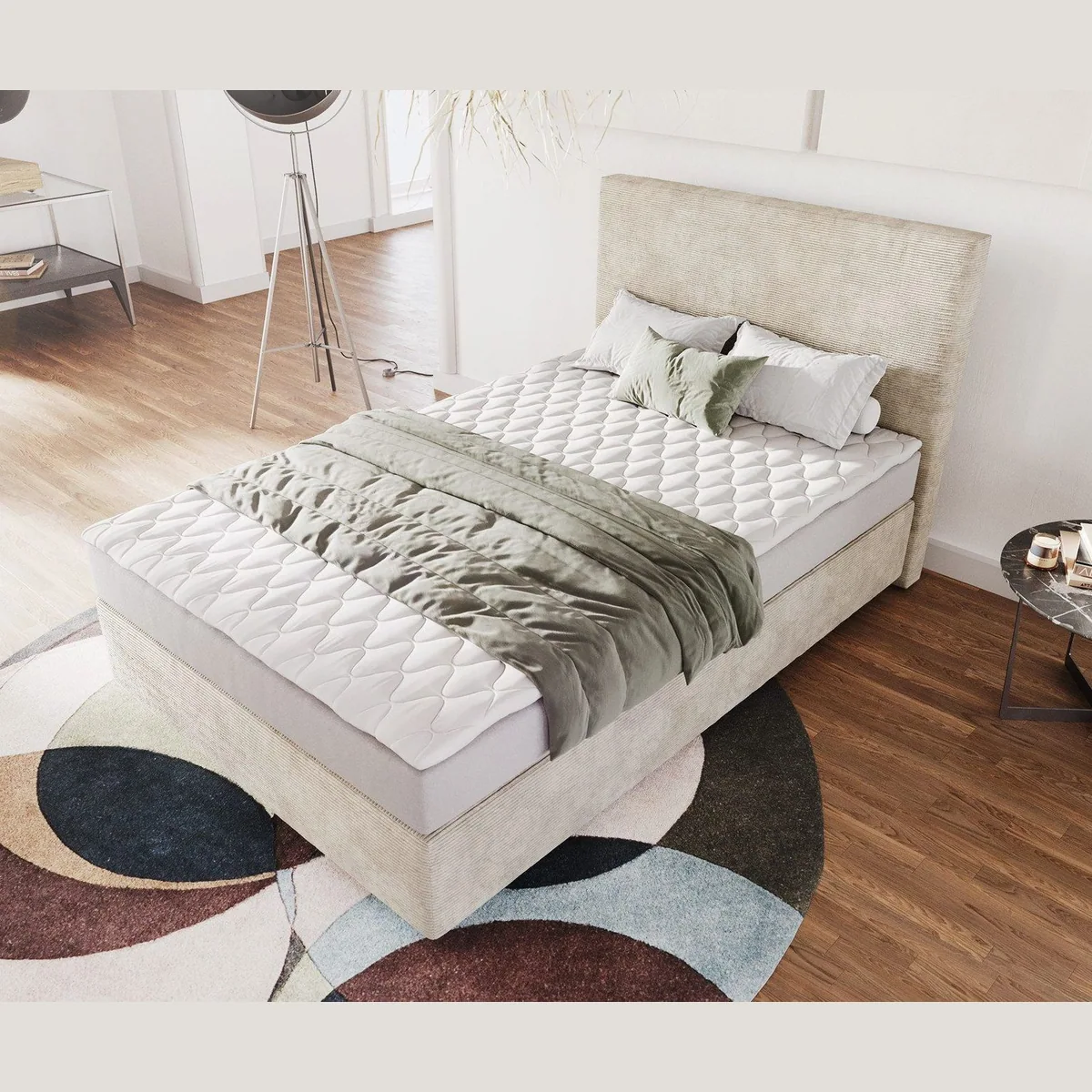 DELIFE Boxspringbett Dream-Well, komfortable Matratze und Topper — stilvolles Design in Beige 4