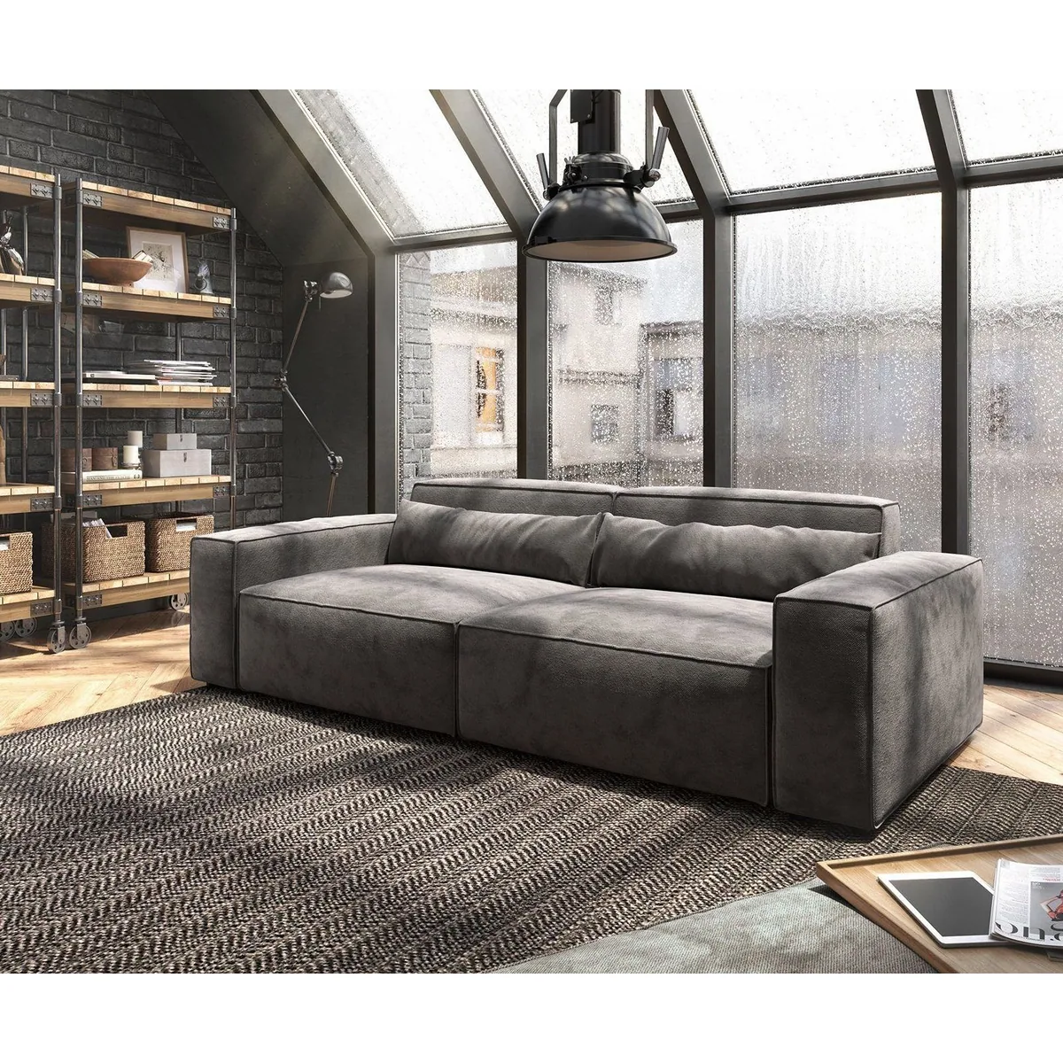 DELIFE Big-Sofa Sirpio, Mikrofaser Khakibraun, tiefes Design & Hocker inklusive
