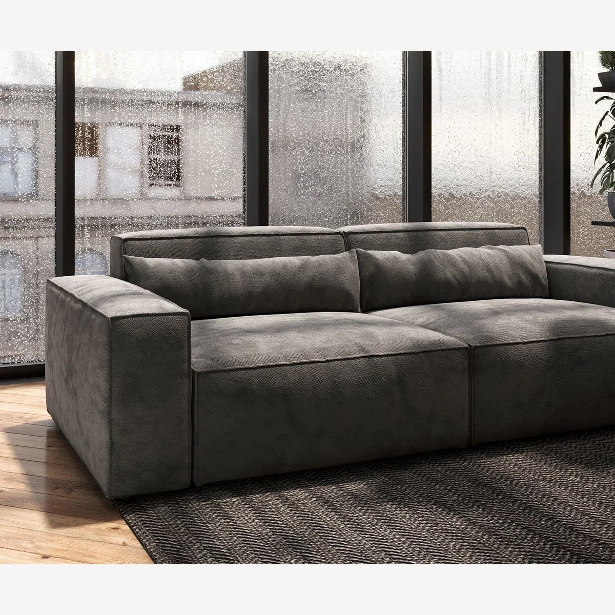 DELIFE Big-Sofa Sirpio, Mikrofaser Khakibraun, tiefes Design & Hocker inklusive 5
