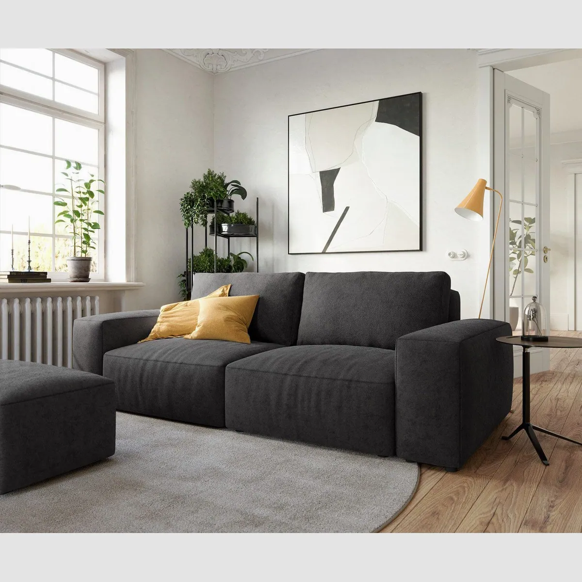 DELIFE Big-Sofa Lanzo, Mikrofaser Schwarz, großzügige Maße, inklusive Hocker