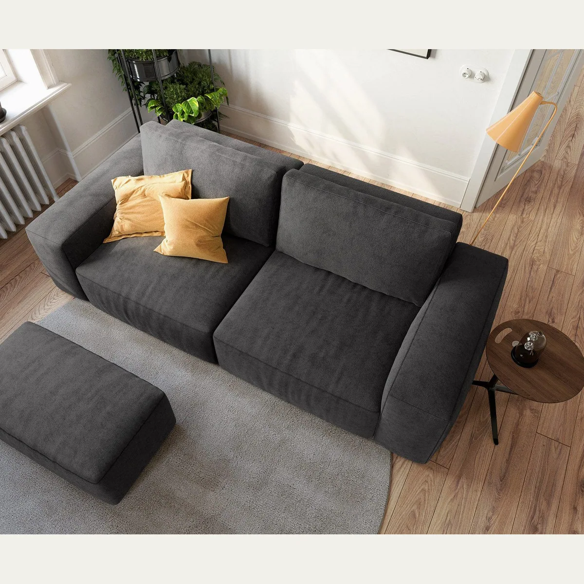 DELIFE Big-Sofa Lanzo, Mikrofaser Schwarz, großzügige Maße, inklusive Hocker 4