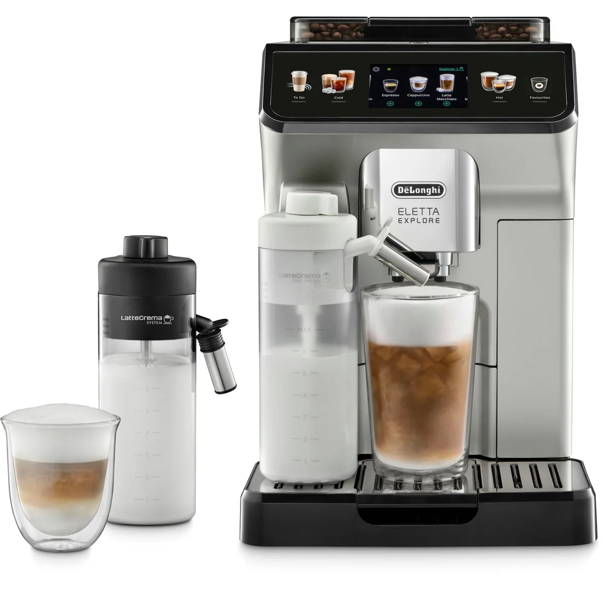 De'Longhi Eletta Explore ECAM450.55.S, 40 Rezepte, kalter & heißer Milchschaum, 3,5" Touch-Display