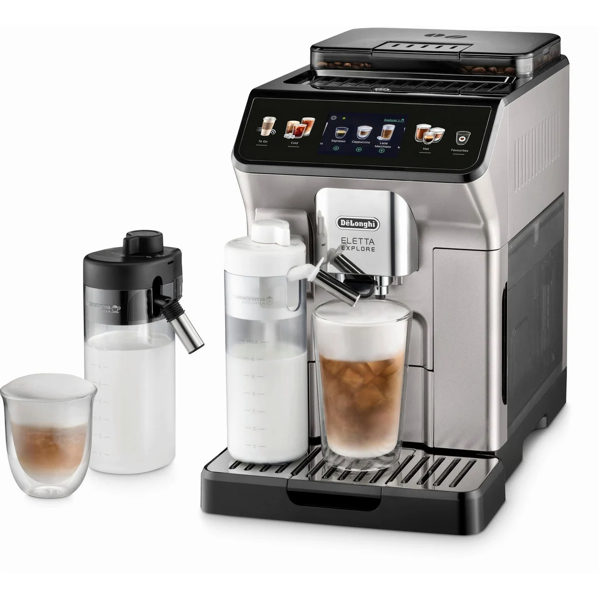 De'Longhi Eletta Explore ECAM450.55.S, 40 Rezepte, kalter & heißer Milchschaum, 3,5" Touch-Display 3