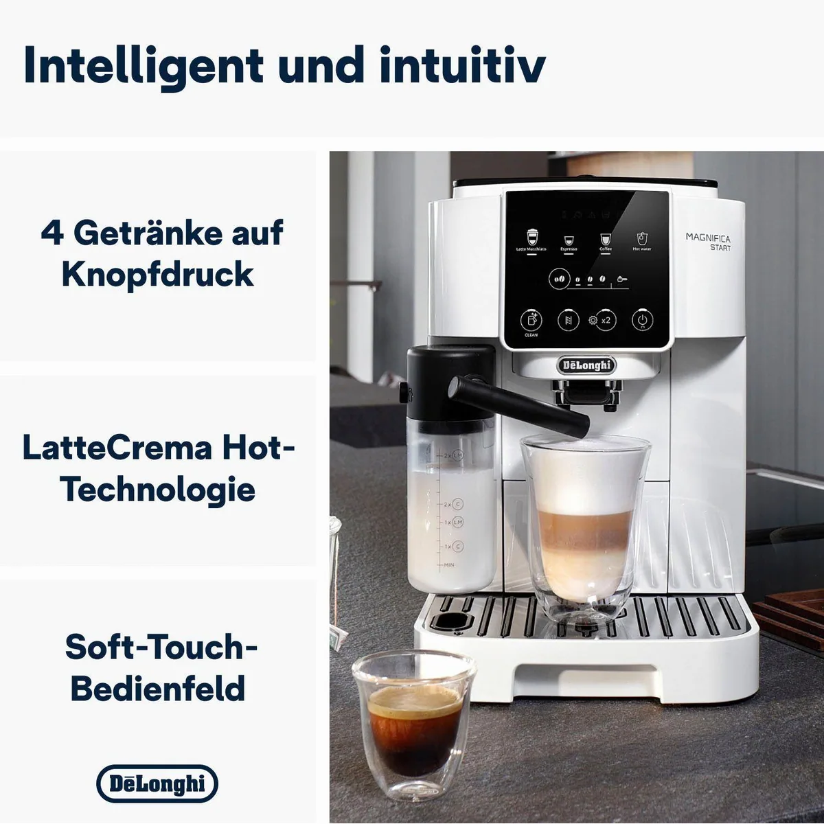 De'Longhi Magnifica Start ECAM220.61.W, 4 Rezepte, perfekter Milchschaum, weiß 2