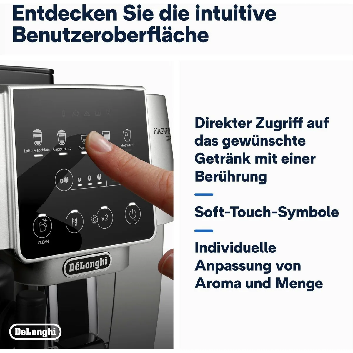 De'Longhi Kaffeevollautomat Start Milk ECAM220.80.SB, Milchkaraffe inklusive, Benutzerfreundliches Bedienfeld 4