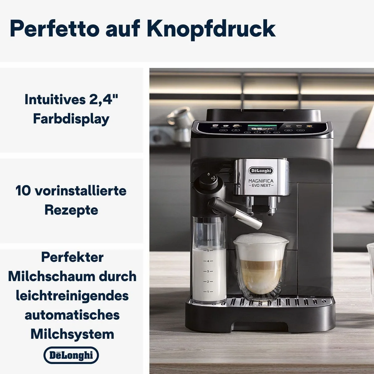 De'Longhi Magnifica Evo Next ECAM310.60.GB, Barista-Genuss per Touch, grau, 10 Rezepte 2