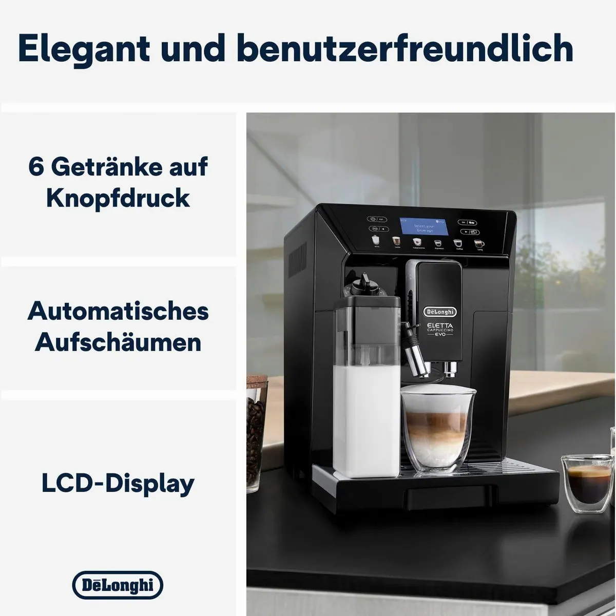 De'Longhi Eletta Evo ECAM46.860.B, vielseitige Kaffeezubereitung, leises Mahlwerk 2