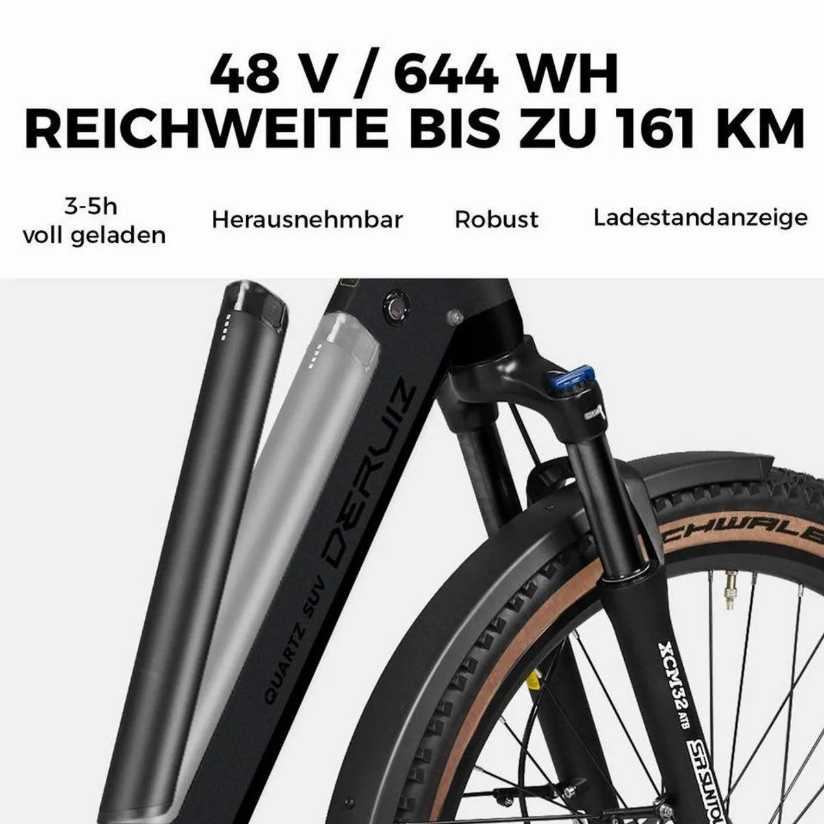 DERUIZ E-Bike Trekkingrad 28 Zoll Quartz SUV, 644 Wh, 160 km Reichweite, 55 Nm Motorunterstützung 4