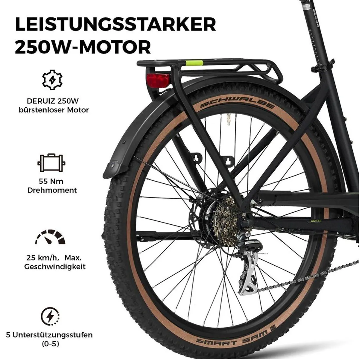 DERUIZ E-Bike Trekkingrad 28 Zoll Quartz SUV, 644 Wh, 160 km Reichweite, 55 Nm Motorunterstützung 5