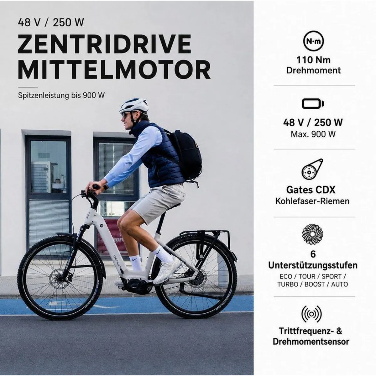 DERUIZ Mica Pro E-Bike, 110Nm Mittelmotor, 720Wh Akku, Tiefeinsteiger 2
