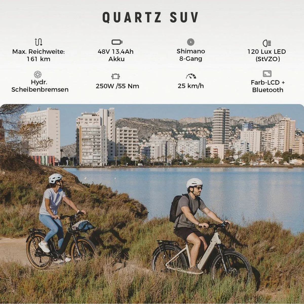 DERUIZ Quartz SUV E-Bike, 160 km Reichweite, 250 W Motor, 8-Gang Shimano — komfortabel & vielseitig 2