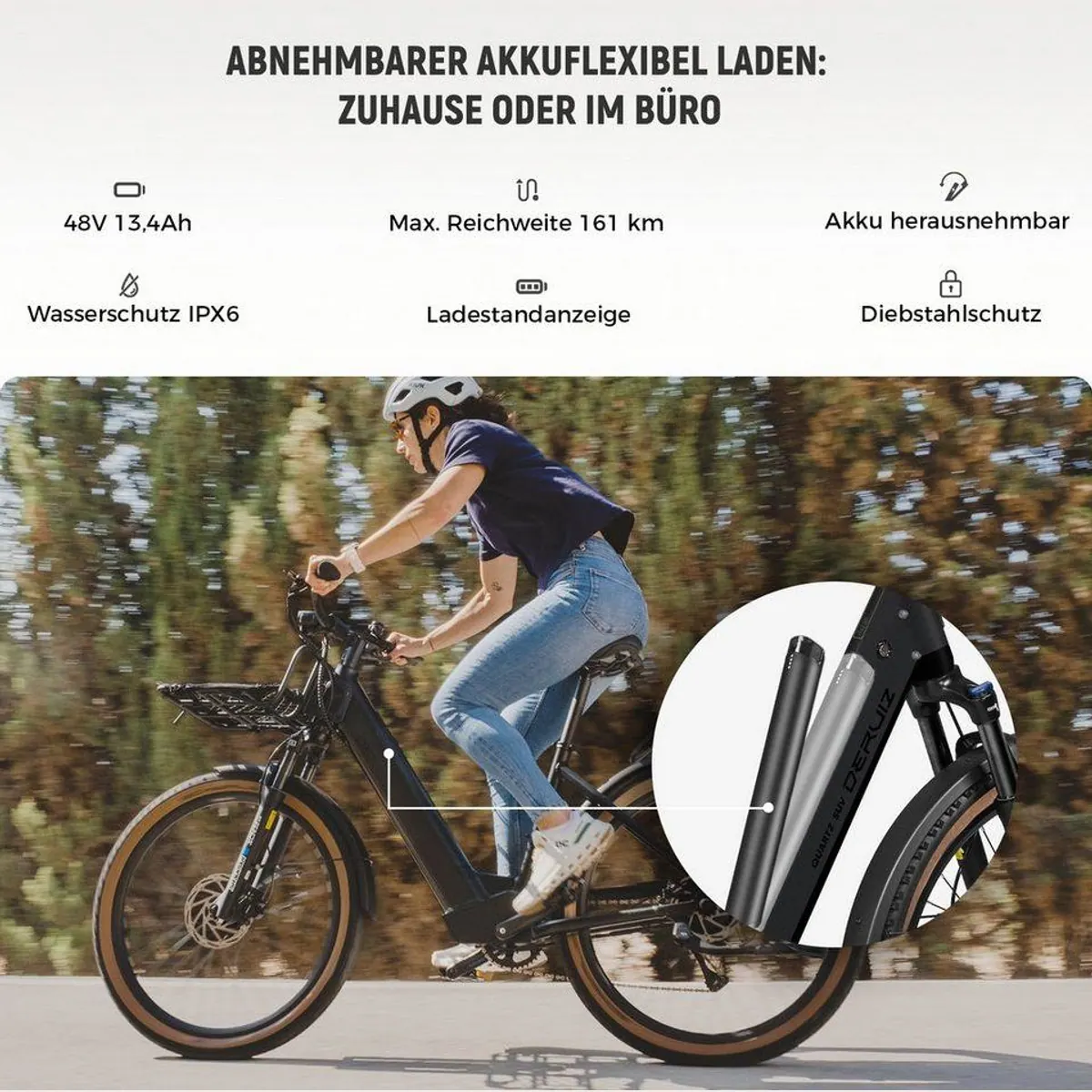 DERUIZ Quartz SUV E-Bike, 160 km Reichweite, 250 W Motor, 8-Gang Shimano — komfortabel & vielseitig 4