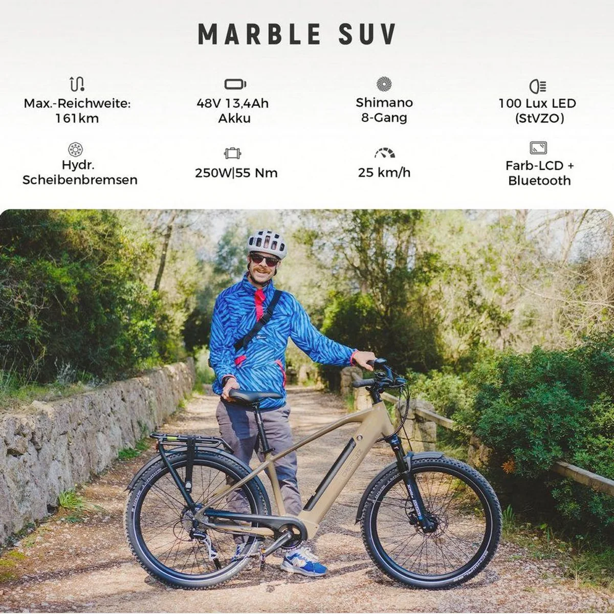 DERUIZ Marble SUV E-Bike, 161 km Reichweite, 250 W Heckmotor, hydraulische Scheibenbremsen 2