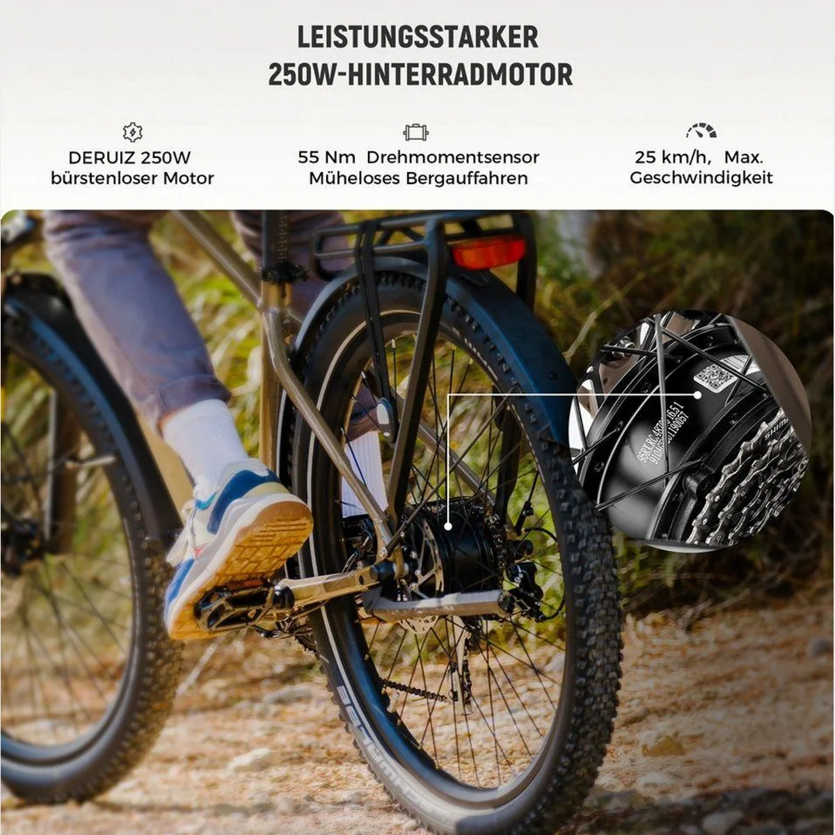 DERUIZ Marble SUV E-Bike, 161 km Reichweite, 250 W Heckmotor, hydraulische Scheibenbremsen 3