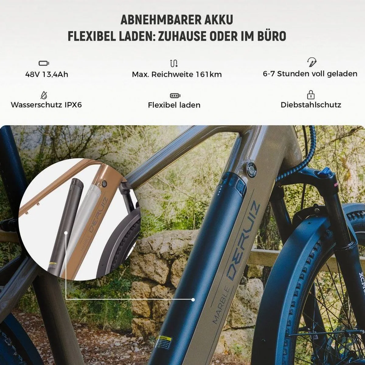 DERUIZ Marble SUV E-Bike, 161 km Reichweite, 250 W Heckmotor, hydraulische Scheibenbremsen 4