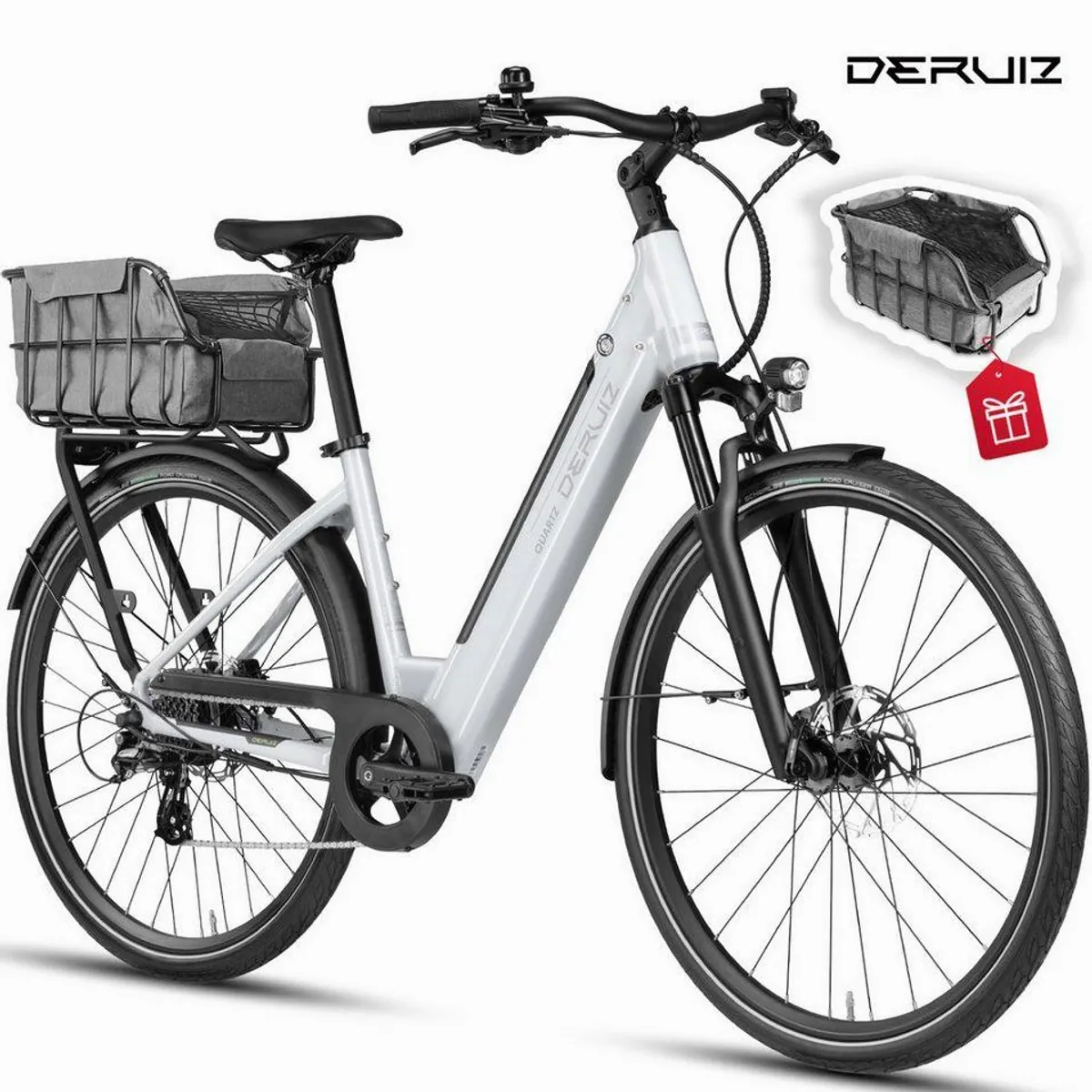 DERUIZ E-Bike Cityrad 28 Zoll, hohe Reichweite, Drehmomentsensor, 8-Gang Shimano