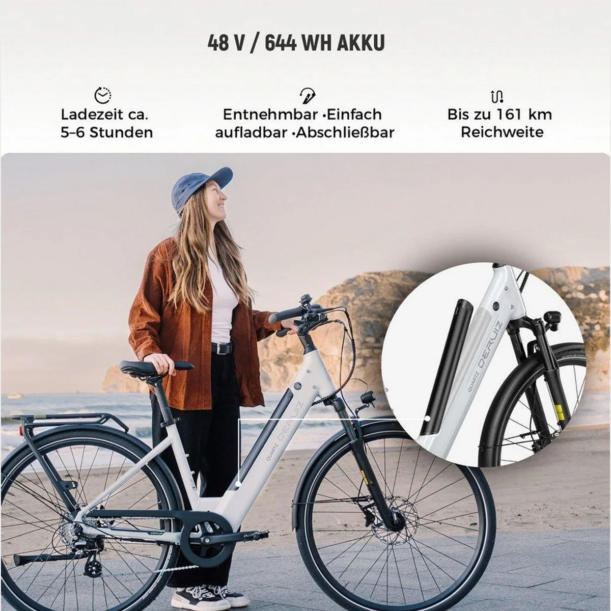 DERUIZ E-Bike Cityrad 28 Zoll, hohe Reichweite, Drehmomentsensor, 8-Gang Shimano 5