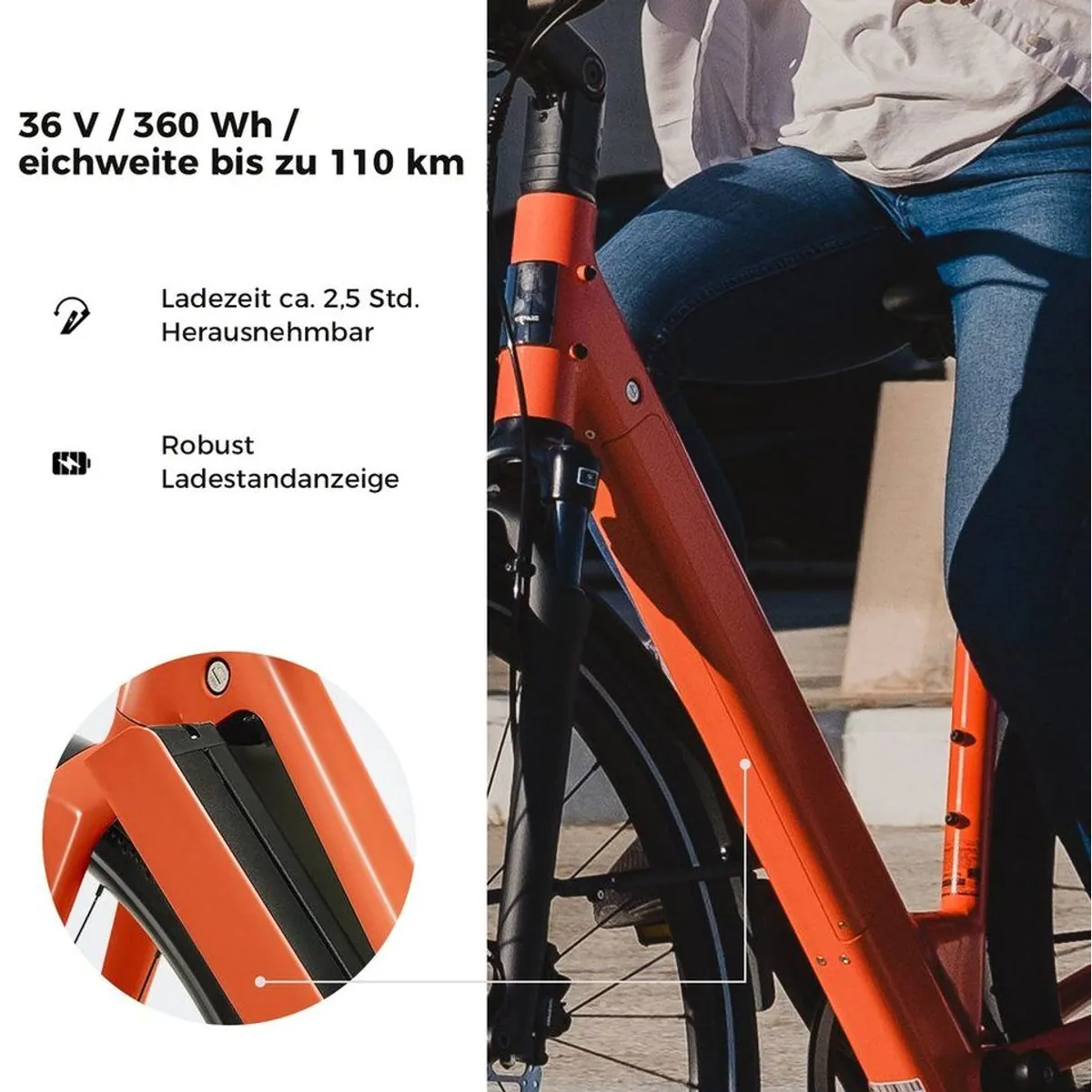 DERUIZ E-Bike Cityrad 28 Zoll, 35 Nm Heckmotor, 360 Wh Akku, Riemenantrieb — leicht, komfortabel, vielseitig 4