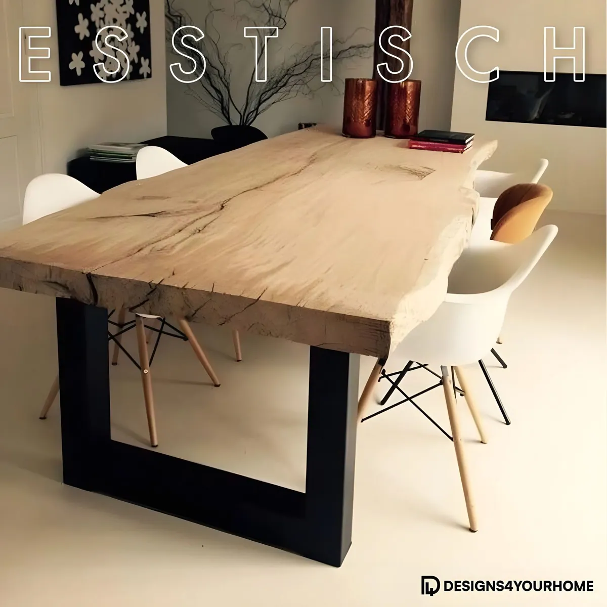 designs4yourhome Esstisch Lissabon, Massivholz, individuelle Größen & Metallbeine
