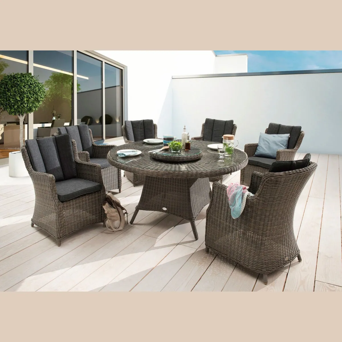 Destiny Garten-Essgruppe LUNA, 19-tlg., 6 Sessel, Tisch & Drehteller