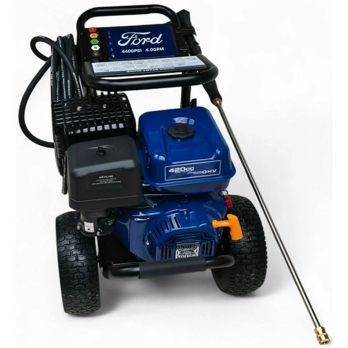 DeTec Hochdruckreiniger Ford Benzin 13PS, leistungsstarker 303 bar Druck, 15 m Schlauch