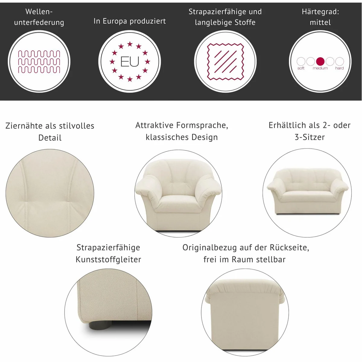 DOMO collection Polstergarnitur Pegnitz, elegantes Design, optimaler Komfort, vielseitige Farben 3
