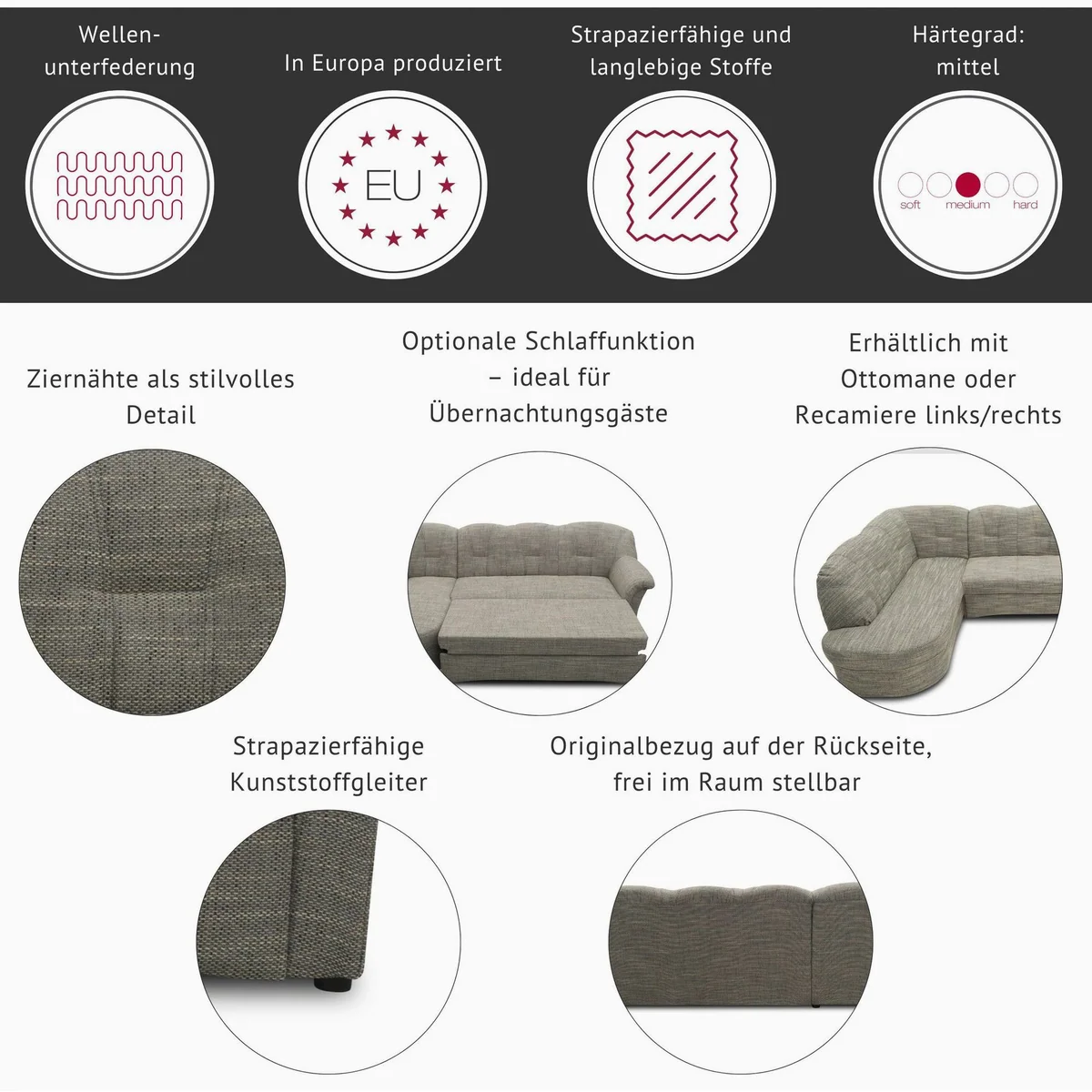 DOMO collection Ecksofa Papenburg, L-Form mit Bettfunktion, wahlweise langer Schenkel links oder rechts 5
