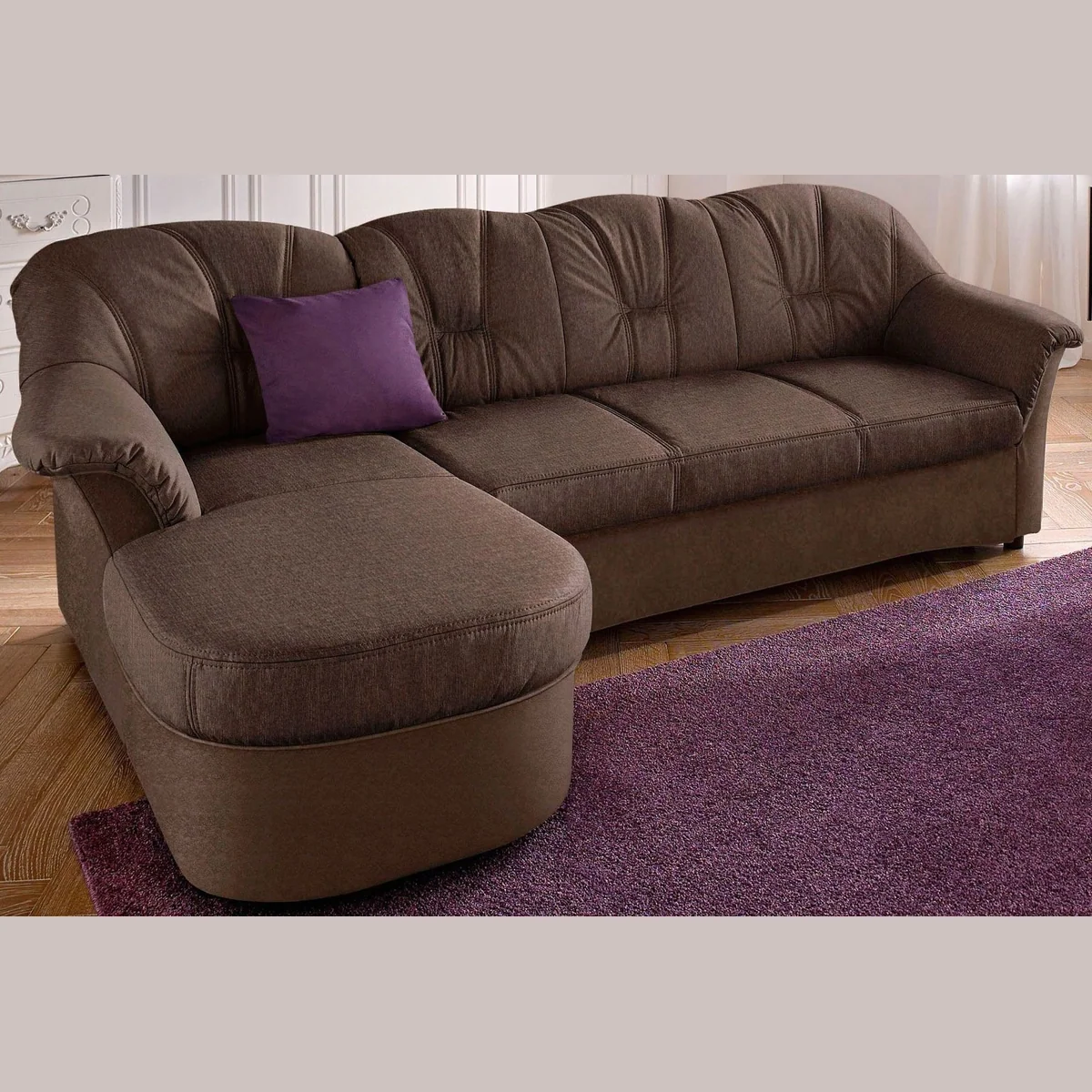 DOMO collection Ecksofa FLORES Schlafsofa, elegantes Design, praktische Bettfunktion, wahlweise Federkern