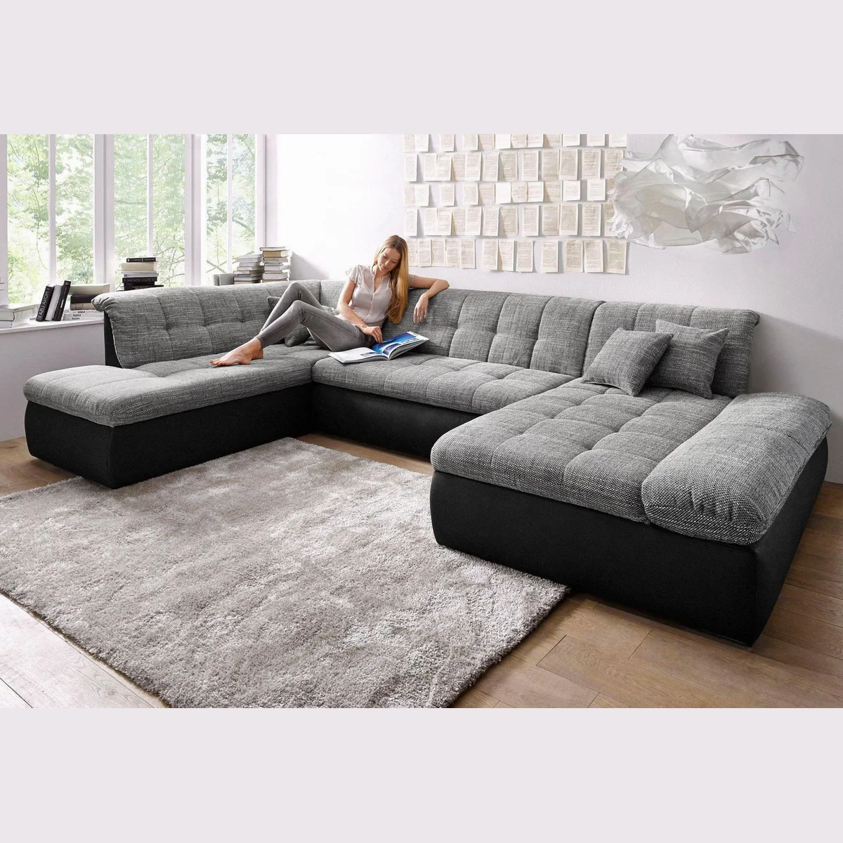 DOMO collection Wohnlandschaft Moric, U-Form, flexibel, mit Bettfunktion — 353x216x80 cm