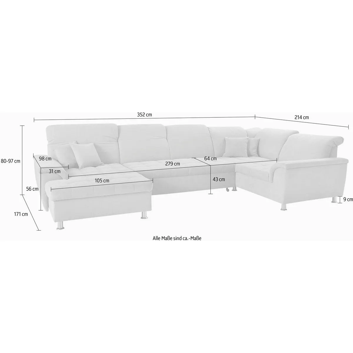 DOMO collection Wohnlandschaft Franzi, Bettfunktion, Kopfteilverstellung, graphite — 352x214 cm 4