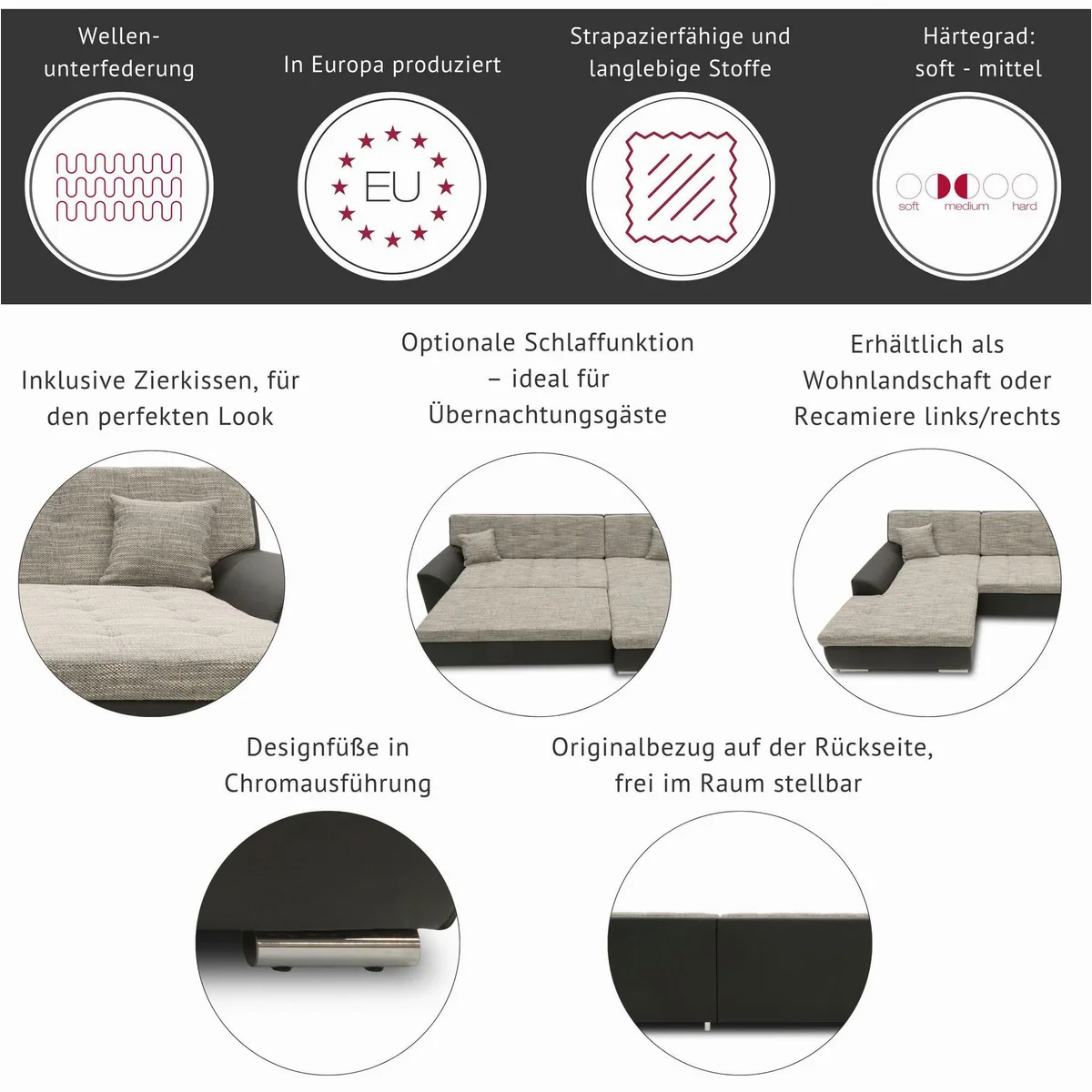 DOMO collection Ecksofa Treviso, modernes Design, viele Bezüge — inkl. Zierkissen, L-Form 4