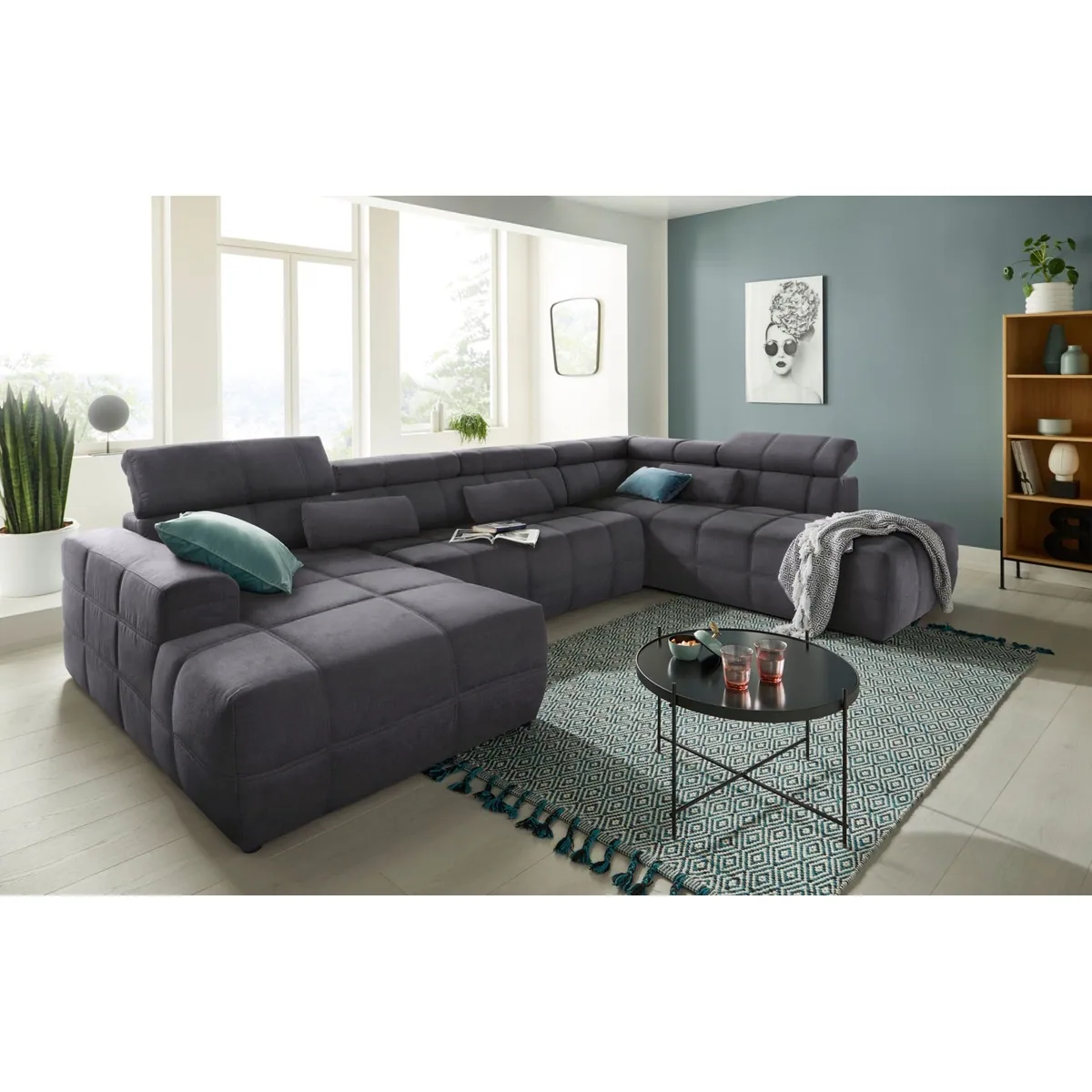 DOMO collection Wohnlandschaft Brandon, moderne Optik, flexible Sitztiefenverstellung, U-Form