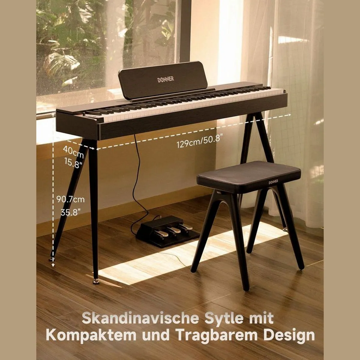 Donner OURA S100 Digitalpiano, 88 gewichtete Tasten, Bluetooth-Funktion, kompakte Bauweise 4