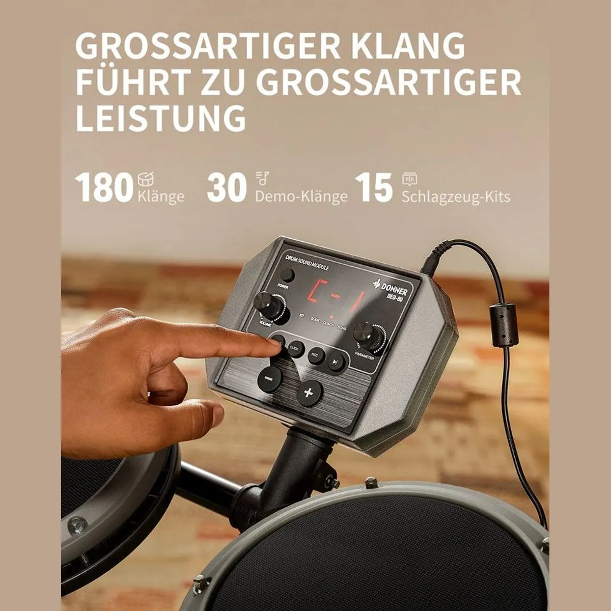Donner DED-80 E-Drum Set, 4 leise Mesh-Pads, Lernfunktionen, ideal für Wohnung 3