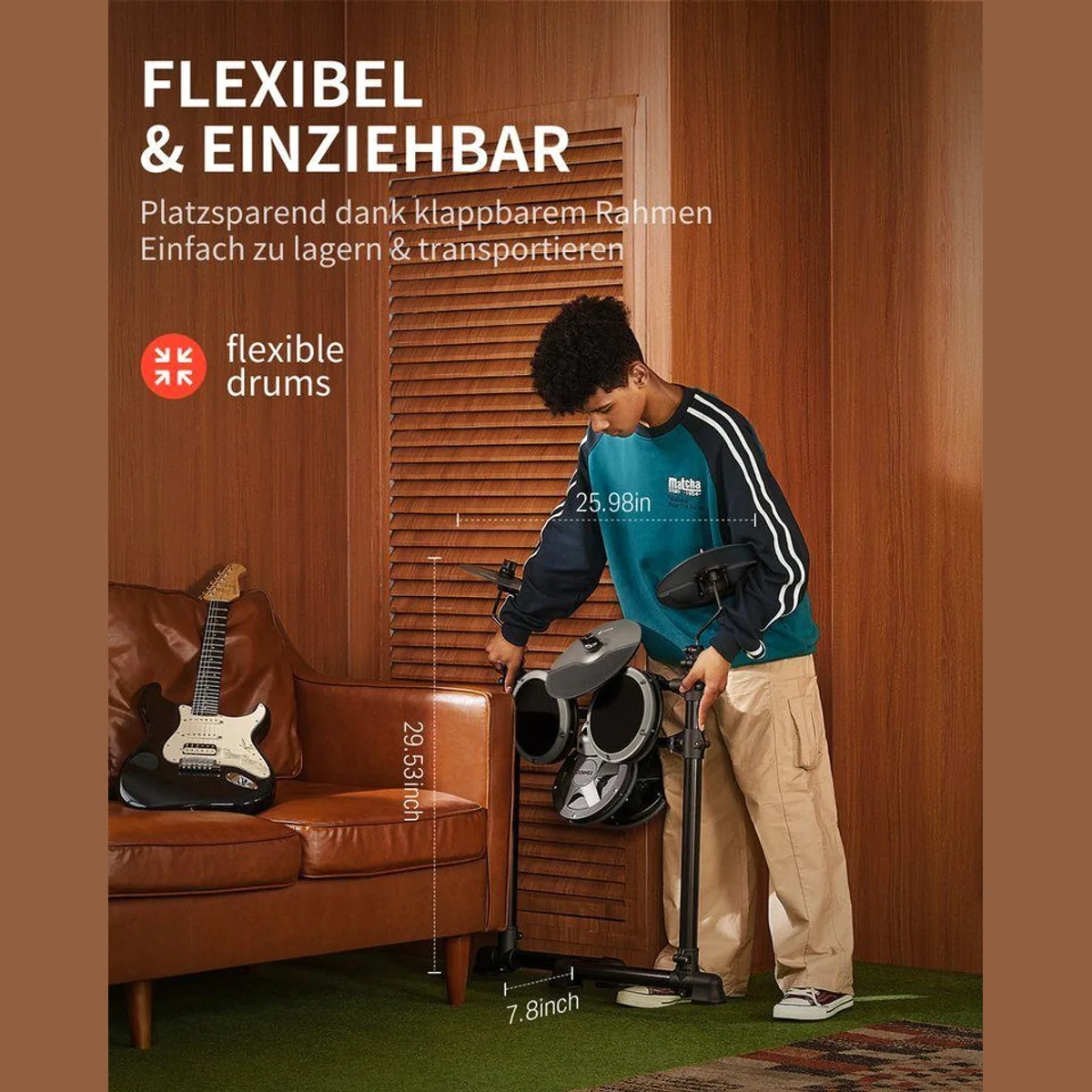 Donner DED-80 E-Drum Set, 4 leise Mesh-Pads, Lernfunktionen, ideal für Wohnung 4