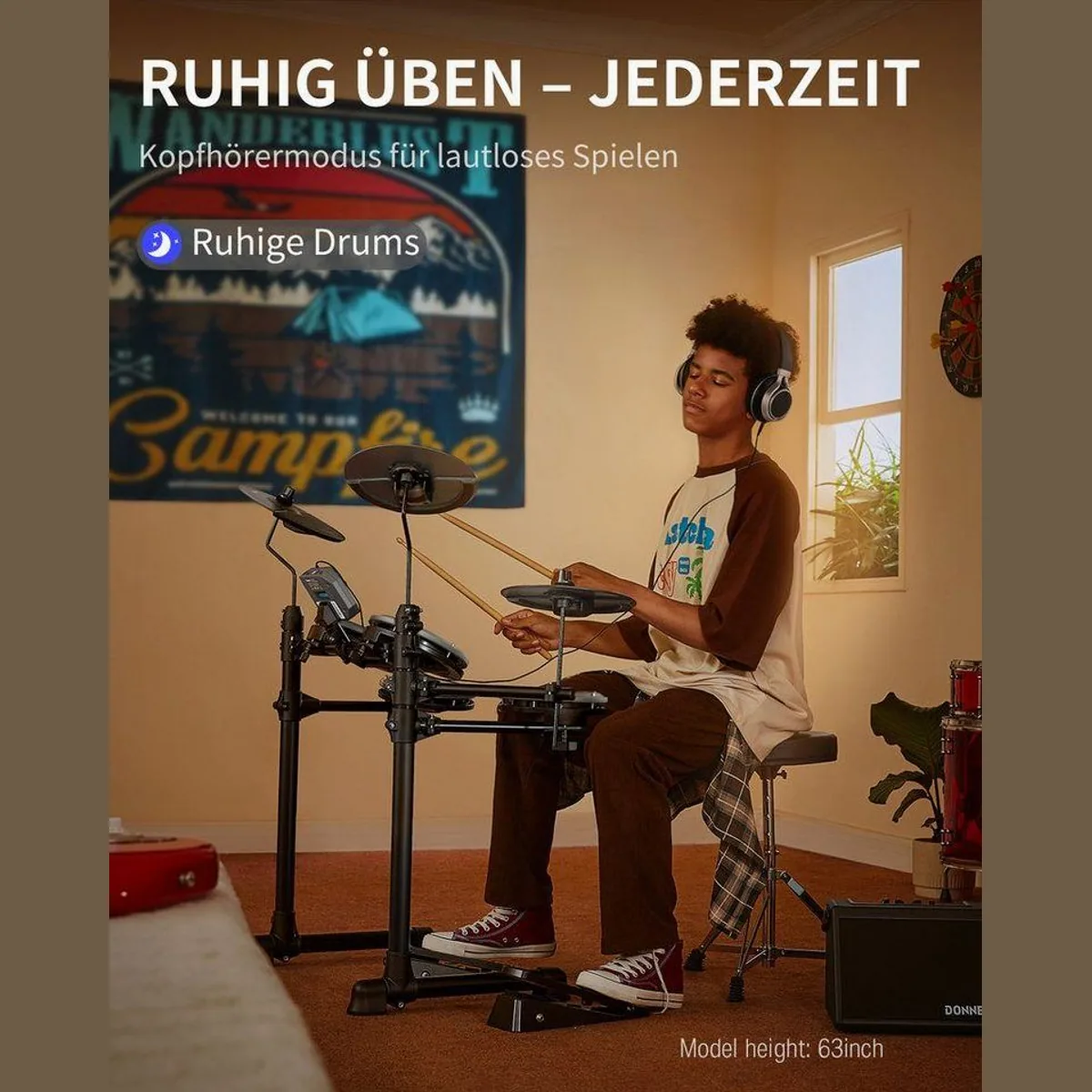Donner DED-80 E-Drum Set, 4 leise Mesh-Pads, Lernfunktionen, ideal für Wohnung 5