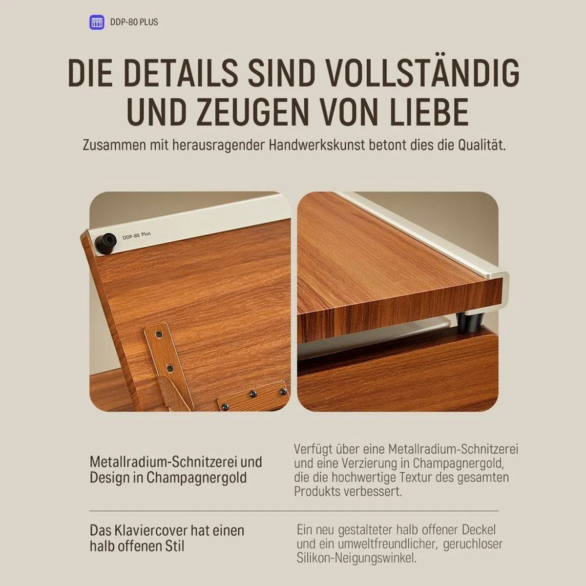 Donner DDP-80 PLUS Digitalpiano, 88 gewichtete Tasten, stilvolles Design 5