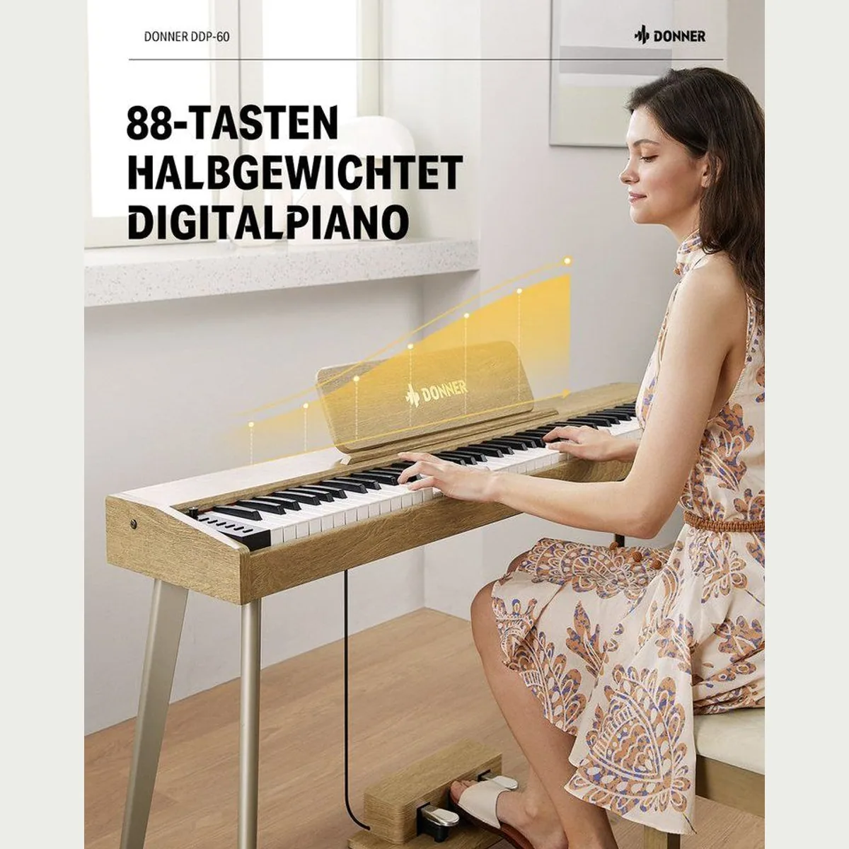 Donner DDP-60 Digitalpiano, 88 halbgewichtete Tasten, 128 Stimmen, 83 Rhythmen 2